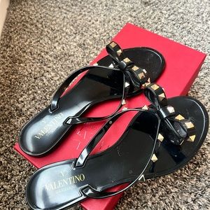 Valentino Garavani Black and Gold Studded Sandals